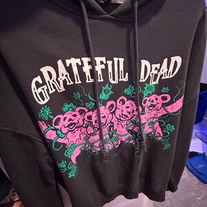 H&M Black Hoodie with Pink and Green Graphic